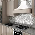 Modern Kitchen Interior With Tile Backsplash Range Hood And Stylish Cabinets 3d model