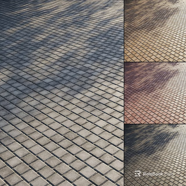Paved Ground With Grid Pattern Tiles In Various Colors And Sunlit Shadows 3d model 