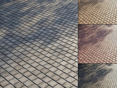 Paved Ground With Grid Pattern Tiles In Various Colors And Sunlit Shadows 3d model