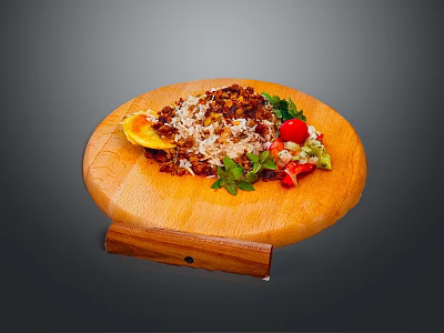 Fresh Mixed Salad With Tomato Mint Leaves And Lemon On Wooden Cutting Board 3d model