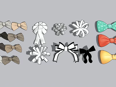 Various Bowknot Decorative Ornament Set With Multiple Colors And Styles For Home Decor 3d model