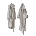 Two Gray Hooded Bathrobes With Belt In Soft Towel Fabric Design