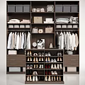 Organized Wardrobe Interior with Hanging Clothes Shoes Bags Drawers and Storage Boxes