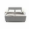 Modern Gray Double Bed With Upholstered Headboard Soft Blanket And Pillows 3d model