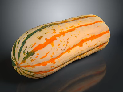 Fresh Long Shaped Pumpkin With Orange Green Stripes For Household Kitchen 3d model