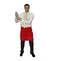 Man In White Shirt With Tie And Red Apron Holding Cocktail Shaker