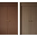 Wooden Double Doors with Dark Brown and Light Brown Finishes and Golden Handles