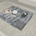 Modern Marble Coffee Table With Natural Gray White Veins And Magazine Decor On Gray Rug