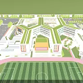 Modern White School Building With Red Accents Multi story Windows Lawn Trees And Pedestrians
