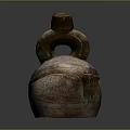 Ancient Sculptural Vessel With Loop Handles Square Lid And Carved Textured Surface 3d model