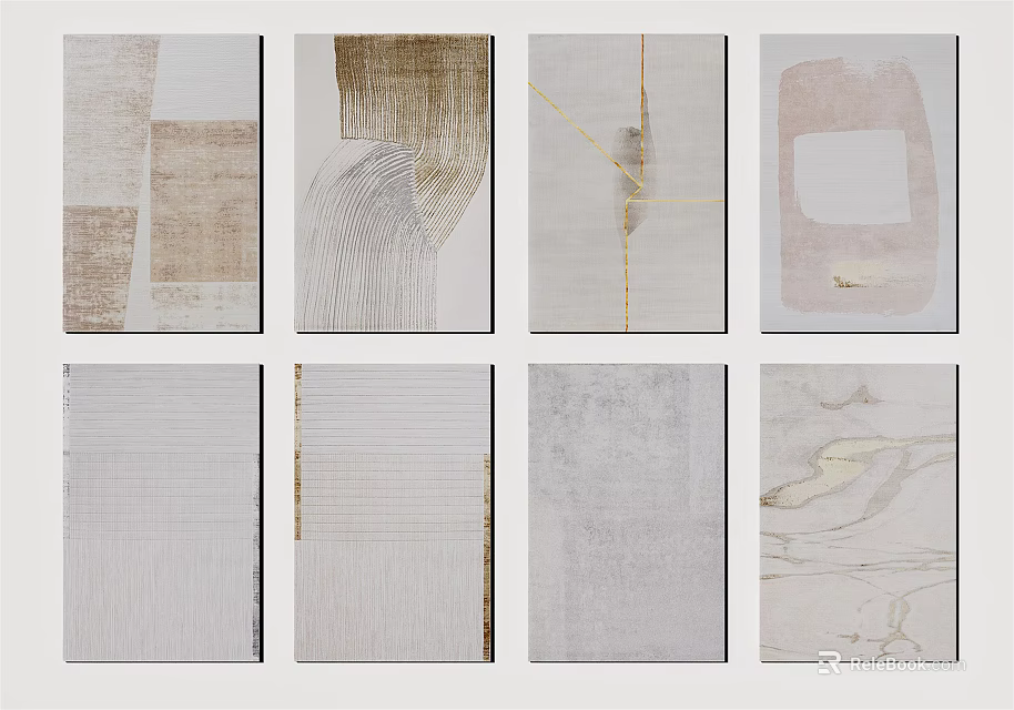 Modern Square Rugs with Various Abstract Patterns and Neutral Tones for Home Decor 3d model