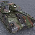 Camouflage Coated Military Warship With Naval Armament And Deck Structures