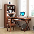 Wooden Desk Interior With Computer Chair Bookshelf Books Decorations And Window Light