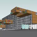 Modern Architectural Building With Wooden Facade Glass Structure And Cantilevered Balconies Greenery Pedestrians And Cars