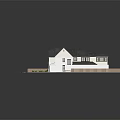 Two Story White House With Gray Roof Lawn And Wooden Fence Patio Garden