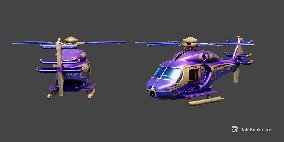 Two Purple Helicopters With Modern Design And Gold Accents Exterior Details 3d model 