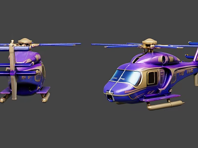Two Purple Helicopters With Modern Design And Gold Accents Exterior Details 3d model