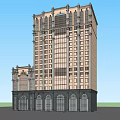 Classical Style Office Building With Tall High Rise Stone Facade Arched Windows And Decorative Top