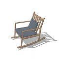 Wooden Rocking Leisure Chair with Blue Cushion and Armrests for Comfortable Seating