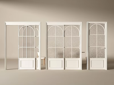 White Sliding Doors with Arched Grid Panels for Modern Interior Design 3d model