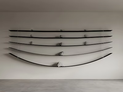 Sword Shaped Wall Mounted Decorations In Minimalist Room 3d model