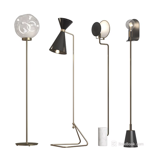 Modern Floor Lamps with Diverse Lamp Shades and Metal Stands for Home 3d model 