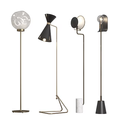 Modern Floor Lamps with Diverse Lamp Shades and Metal Stands for Home 3d model