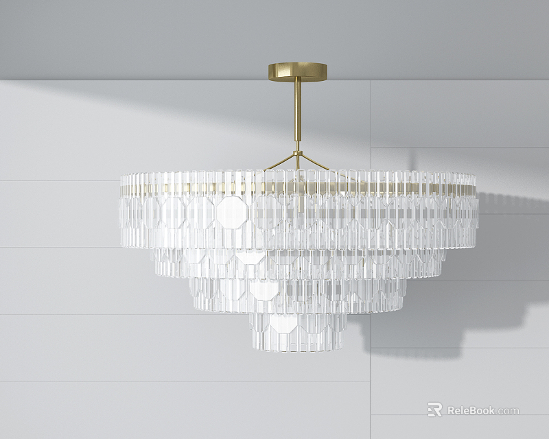 Elegant Modern Crystal Chandelier With Brass Ceiling Mount And Transparent Multi Layer Design 3d model 