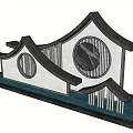 Traditional Architectural Scenic Wall With Circular Windows And Overhanging Eaves Under Blue Sky