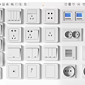 White Modern Switch Panels Featuring Various Types Switches Sockets Display And Control Knobs 3d model