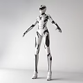 Futuristic Robot Doll with White and Black Armor Helmet and Standing Pose