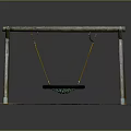 Outdoor Kids Swing With Net Seat And Yellow Base On Wooden Posts