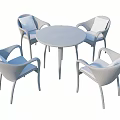 Modern White Rattan Dining Table Set With Round Table And Four Chairs 3d model