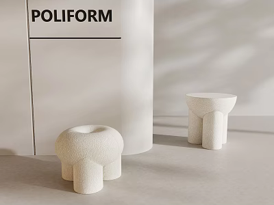POLIFORM Minimalist Modern White Textured Stools With Unique Design In Light Space 3d model