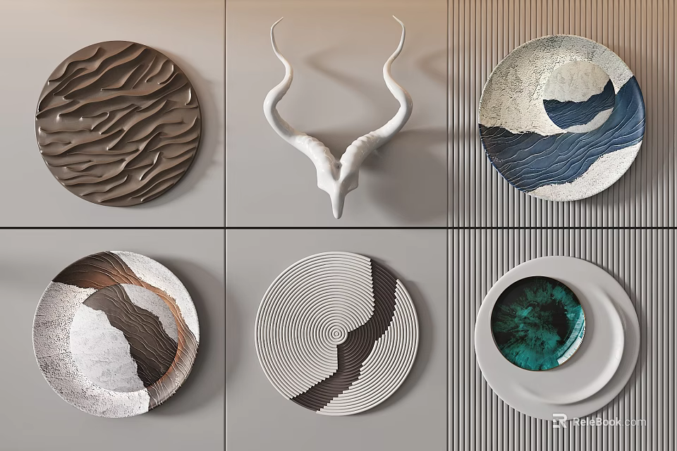 Modern Decorative Wall Hangings Featuring Antler Inspired Design Textured Geometric and Natural Patterns 3d model 