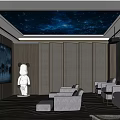 Home Theater Interior Design With Starry Sky Ceiling Large Screen And Comfortable Seats 3d model