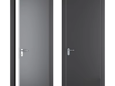 Two Modern Dark Gray Hinged Doors With Sleek Surface And Metal Handle Design 3d model