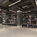Luxury Car And Motorcycle Showroom With White Tile Floor Metal Ceiling Strip Lights