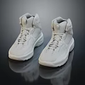 Clean Modern White High Top Sneakers With Mesh Design And Laces On Black Reflective Surface