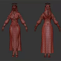 Female Angelic Creature Character 3D Model With Front Back Views White Gown Golden Accents