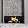 Modern Stone Fireplace Interior With Burning Flames And Minimalist Frame Design 3d model