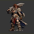 Woman With Red Hair Carrying Large Axe Wearing Armor With Skull Decorations And Fur