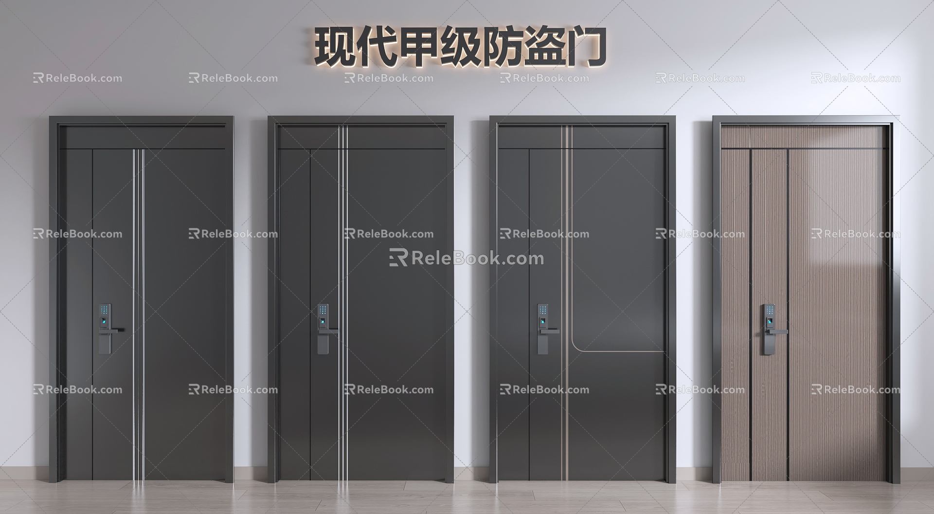 Modern security door sub-mother door password door steel door 3d model