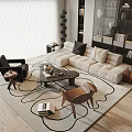 Modern Living Room Interior Design With Beige Sofa Black Armchair Coffee Table And Rug