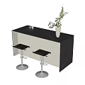 Modern Bar Counter With Black Marble Top White Cabinet And Metal Leg Bar Stools