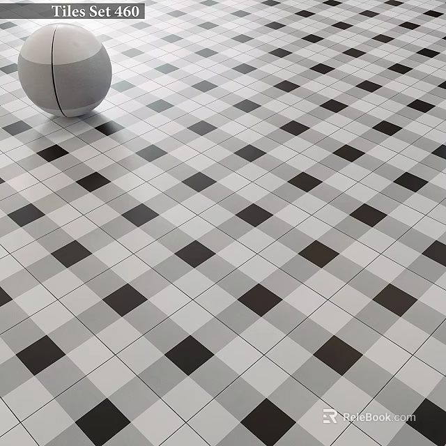 Geometric Floor Tile Components With Black White Gray Diamond Pattern Design 3d model 