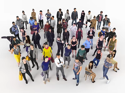 Diverse Group of People in Various Poses and Different Clothing Styles 3d model