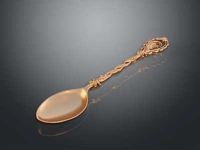 Elegant Golden Spoon With Intricate Patterned Handle Decorative Design And Reflective Surface 3d model