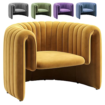 Modern Yellow Velvet Accent Chair With Curved Design And Comfortable Armrests 3d model