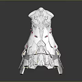 Silver Metallic Ornate Decorative Armor With Intricate Patterns Red Accents And Detailed Design